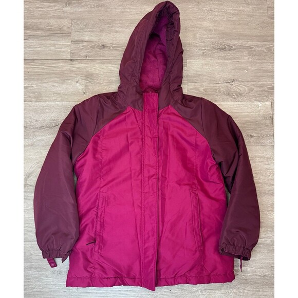 The Children's Place Other - Girls Hooded Colorblock Puffer Winter Coat Burgundy Pink XL 14